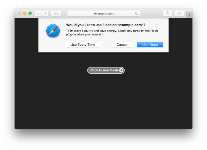 Flash deactivated in safari 10 by default