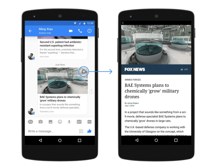 Facebook messenger gets instant articles